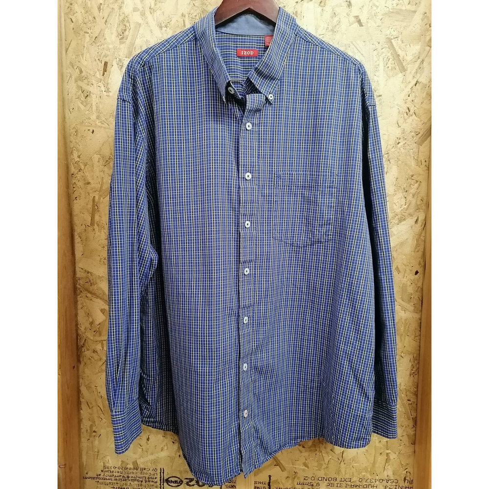 IZOD Blue Yellow Small Plaid Long Sleeve Button down Dress shirt Size 2XL